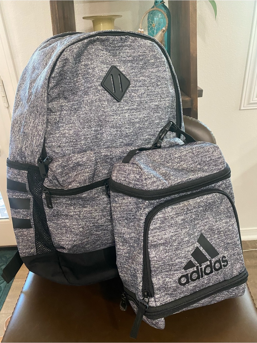 Adidas Heather Gray Backpack with Matching Lunch Bag